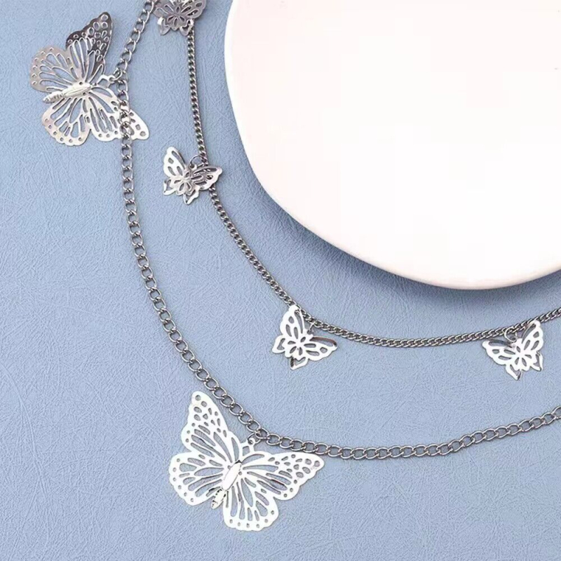 Reťaz na nohavice s viacvrstvovým motýľovým príveskom, punk kov, zliatina, unisex, model K112