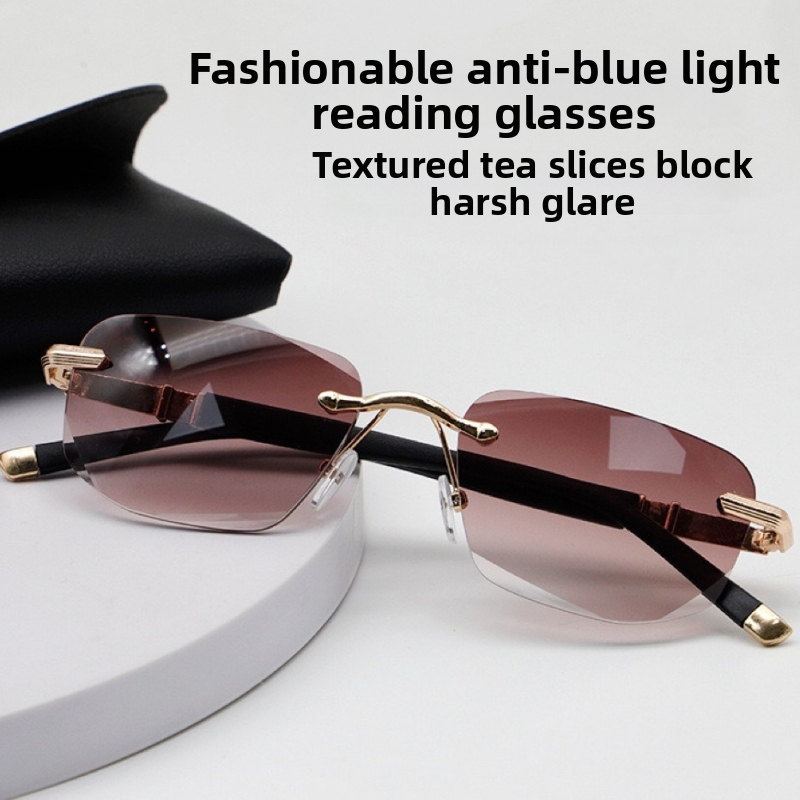 Bezrámové čítacie okuliare s ochranou proti modrému svetlu, viacfokálne šošovky a hrany diamantového typu pre seniorov