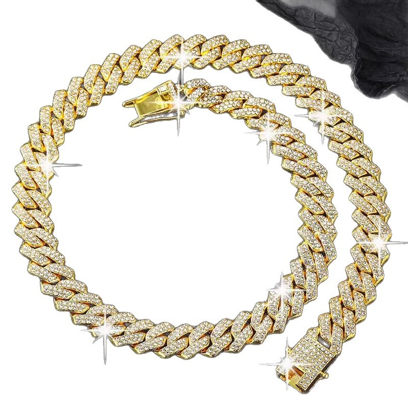 Muški kubanski lanac od 13 mm s rhinestones