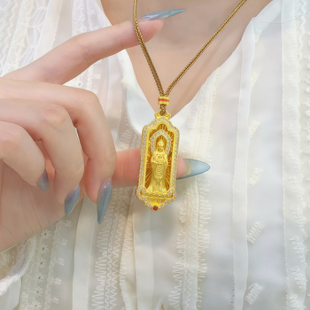 Колие с пет медальона Буда: Гуаньин и геометричен дизайн, позлатен месинг, микро поставяне на камъни, есен 2024, около 10 г