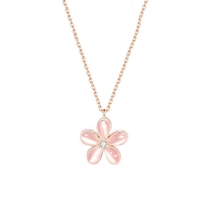 Огърлица с 360° въртене на прасковено цветче, флорална форма, позлатена медна основа, марка Mother Buddha, Есен 2025