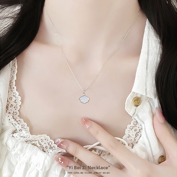 Стерлингово сребърно висулково колие с геометрична форма и майка-перла вложка, марка BOLADI, корейски стил веригa