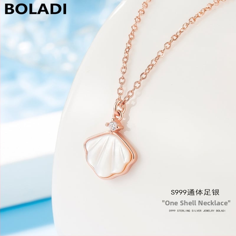 Стерлингово сребърно висулково колие с геометрична форма и майка-перла вложка, марка BOLADI, корейски стил веригa