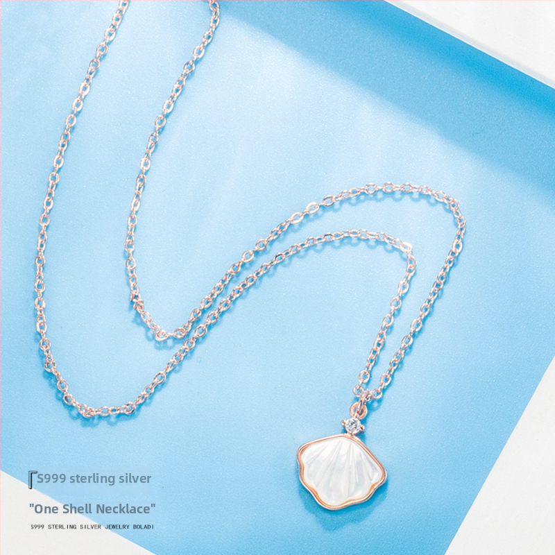 Стерлингово сребърно висулково колие с геометрична форма и майка-перла вложка, марка BOLADI, корейски стил веригa