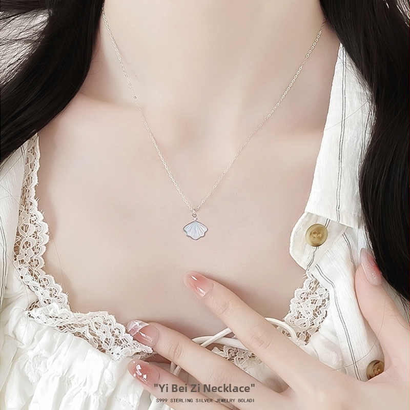 Стерлингово сребърно висулково колие с геометрична форма и майка-перла вложка, марка BOLADI, корейски стил веригa