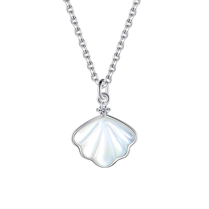 Стерлингово сребърно висулково колие с геометрична форма и майка-перла вложка, марка BOLADI, корейски стил веригa