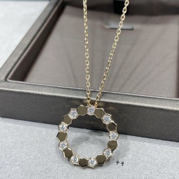 V Gold Mi Gold nova ogrlica srednje duljine s uzorkom medu i ručno ugradnim dijamantima, kružni cvjetni venac, šestouglasti privjesak