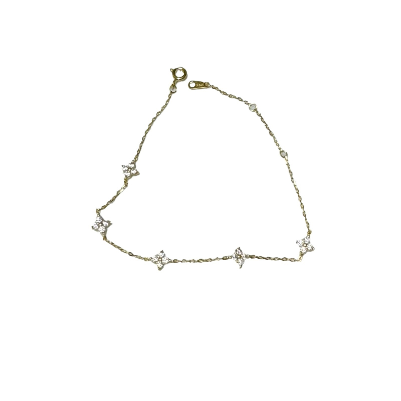 Brățară din argint 925 cu patru foi, zirconiu, stil lux ușor, pentru femei