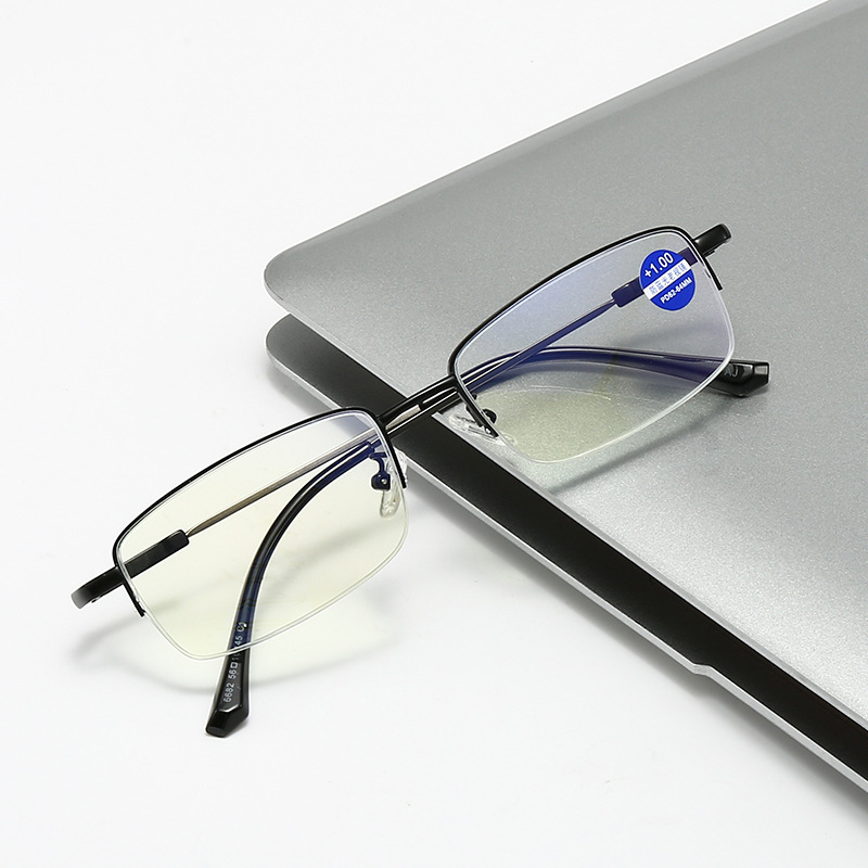 Presbiopijske naočale za starije osobe, protiv plavog svjetla, protiv umora, ultra lagane leće od smole, kvadratni metalni okvir, proljeće 2024
