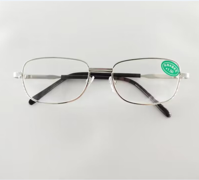 Ochelari de citit cu ramă metalică, lentile din sticlă, model 602, lentile pătrate