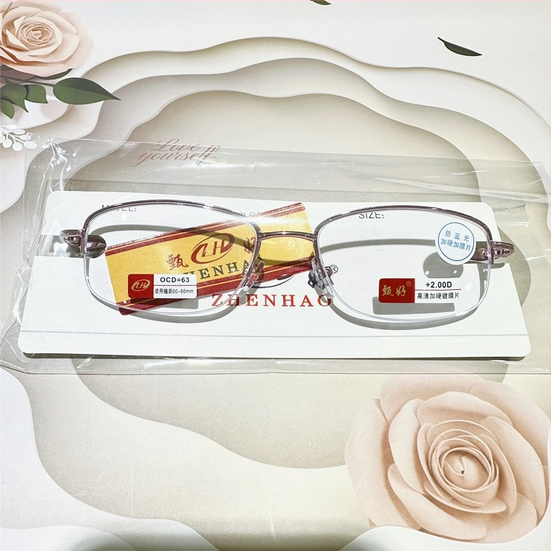 Presbyopické čitateľské okuliare s ochranou proti modrému svetlu, kovový polorám, šošovky z živice, dámsky model