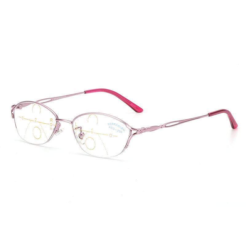 Γυναικεία προοδευτικά γυαλιά ανάγνωσης – πολυεστιακοί φακοί, αντι-μπλε φως, ακρυλικοί φακοί, μεταλλικός ημι-σκελετός, στρογγυλός σκελετός