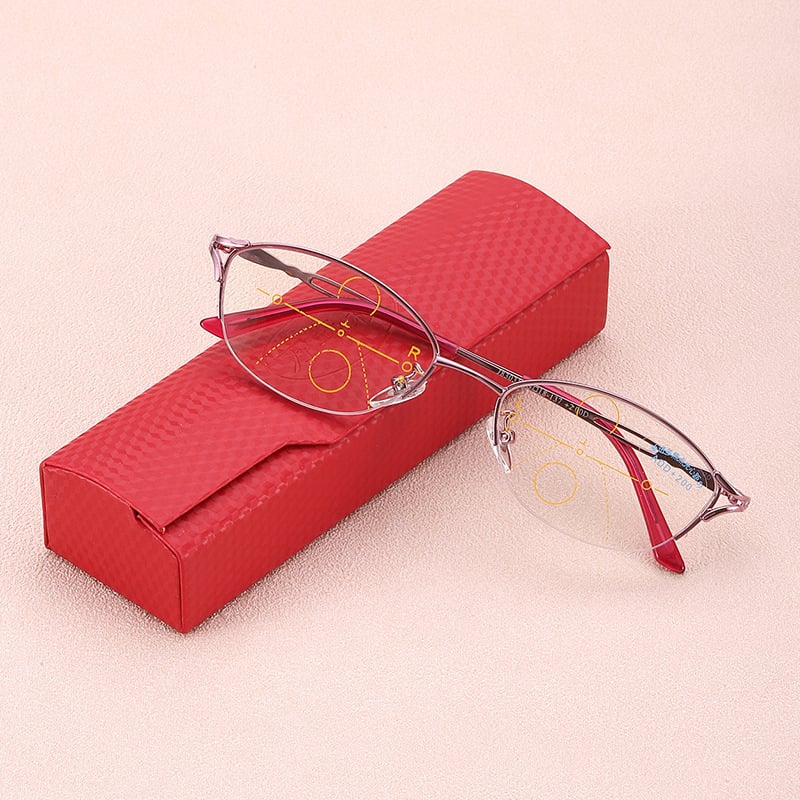 Γυναικεία προοδευτικά γυαλιά ανάγνωσης – πολυεστιακοί φακοί, αντι-μπλε φως, ακρυλικοί φακοί, μεταλλικός ημι-σκελετός, στρογγυλός σκελετός