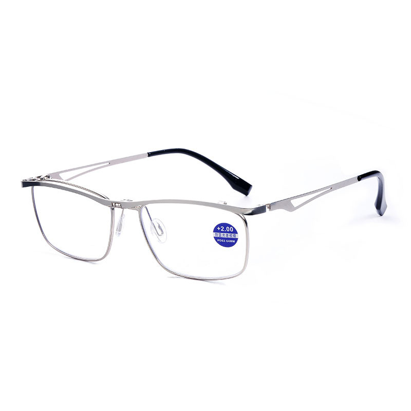 Naočale za čitanje s metalnim okvirom, Flip-Up dizajn, leće od smole, anti-plavo svjetlo, puni okvir, kvadratni okvir, za starije osobe