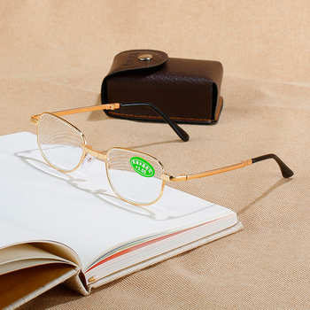 Sklopive naočale za čitanje s staklenim lećama, puni okvir, kvadratni oblik, metalno-plastični okvir