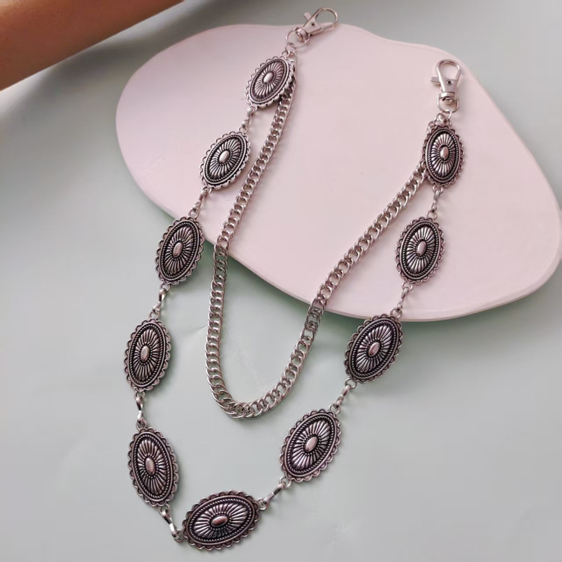 Metalni pojasni lanac – unisex, rodno neutralan stil, širina 2,5 cm, mogućnost prilagođavanja.