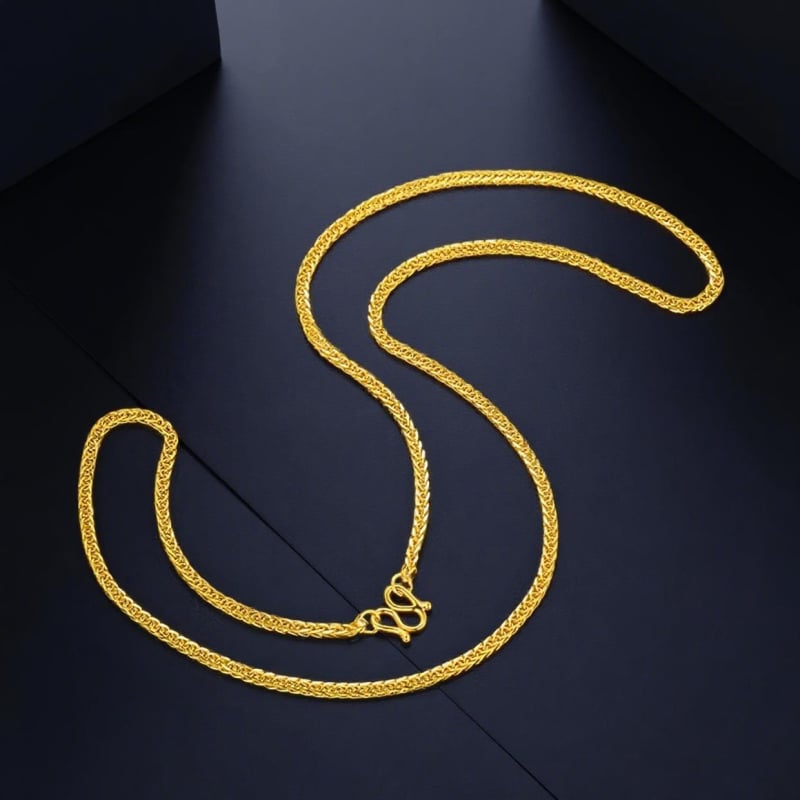 Κολιέ με ορθογώνιο μενταγιόν, χαραγμένο μήνυμα τύχης και ευημερίας; επιχρυσωμένος ορείχαλκος; ηλεκτροεπιχρύσωσης; κινέζικο στυλ, λογοτεχνικό ρετρό.