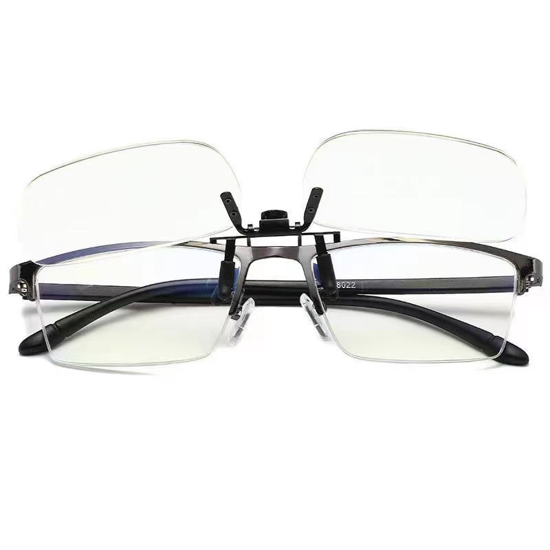 Olvasó szemüveg klipsz, flip-up, keret nélküli, négyszögletes stílus, anti-kék fény lencsék, könnyen hordozható és kényelmes körkörös arcúak számára