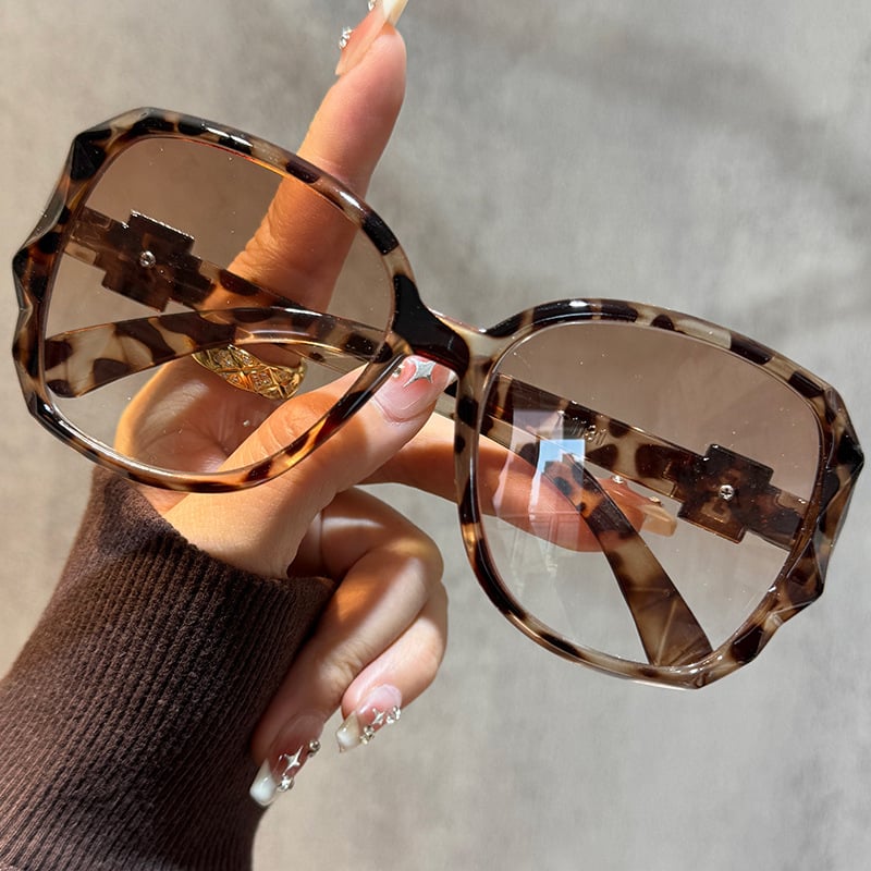 Olvasó szemüveg - négyzet alakú teljes keret, PC keret, AC lencsék, leopárd mintázat, kéttónusú gradiens