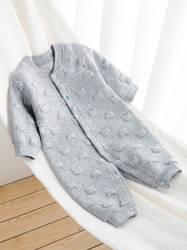 Bejbi pamuk romper s dugim rukavima, unisex, zatvaranje jednim gumbom, 100% pamuk, za novorođenčad 0–1 godina, do 80 cm