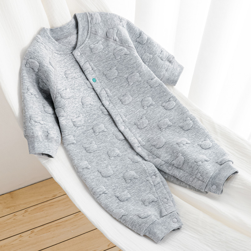 Bejbi pamuk romper s dugim rukavima, unisex, zatvaranje jednim gumbom, 100% pamuk, za novorođenčad 0–1 godina, do 80 cm