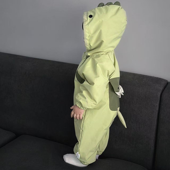 Combinezon bebelu cu glugă pentru primăvară-toamnă, dublu strat, model dinozaur, protecție la vânt, poliester, unisex, pentru nou-născuți 0–1 an