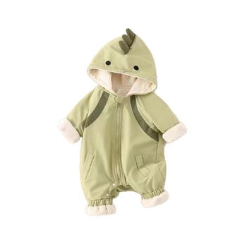 Combinezon bebelu cu glugă pentru primăvară-toamnă, dublu strat, model dinozaur, protecție la vânt, poliester, unisex, pentru nou-născuți 0–1 an