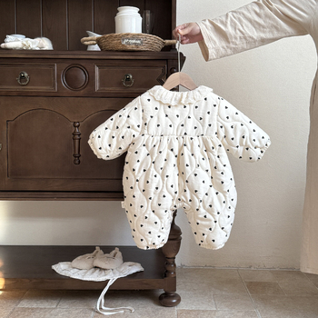 Baba lányok téli overál, vastag bélelt poliészter külső, hosszú ujjú, kapucni nélkül, 0–12 hónap