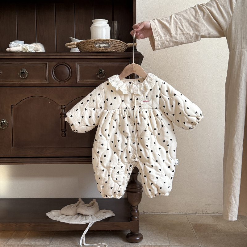 Baba lányok téli overál, vastag bélelt poliészter külső, hosszú ujjú, kapucni nélkül, 0–12 hónap