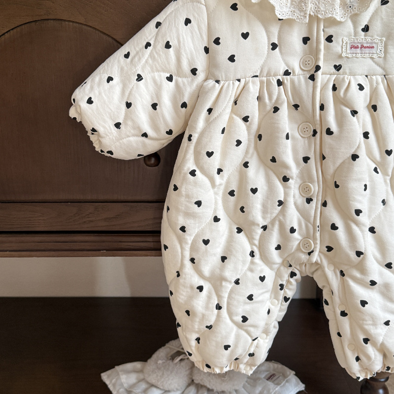 Baba lányok téli overál, vastag bélelt poliészter külső, hosszú ujjú, kapucni nélkül, 0–12 hónap