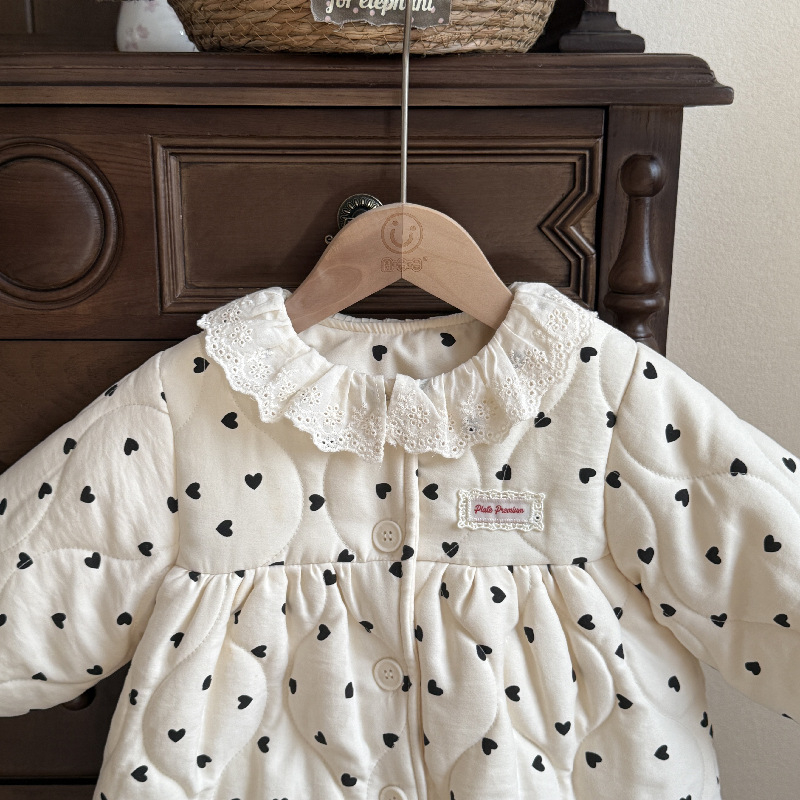 Baba lányok téli overál, vastag bélelt poliészter külső, hosszú ujjú, kapucni nélkül, 0–12 hónap