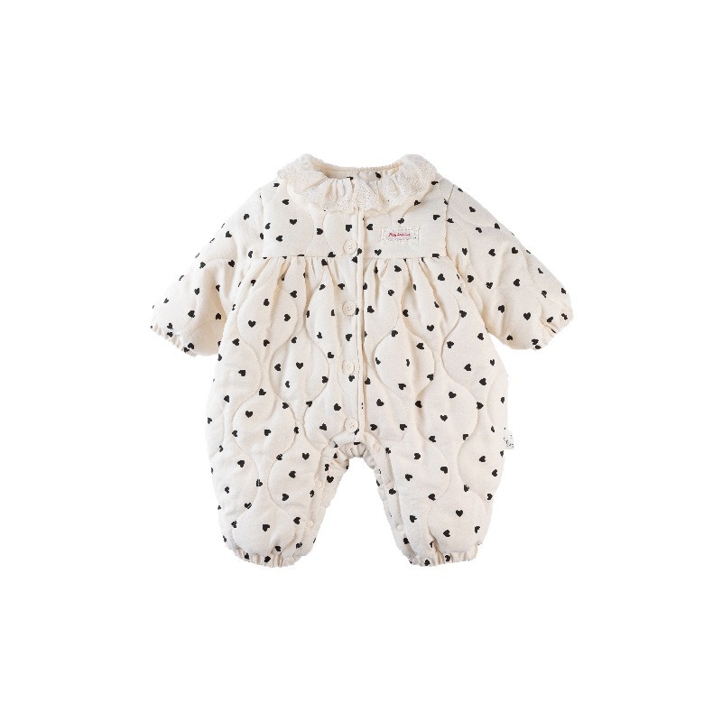 Baba lányok téli overál, vastag bélelt poliészter külső, hosszú ujjú, kapucni nélkül, 0–12 hónap