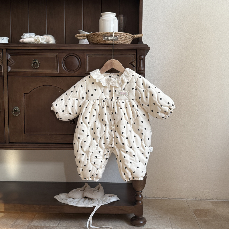 Baba lányok téli overál, vastag bélelt poliészter külső, hosszú ujjú, kapucni nélkül, 0–12 hónap