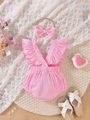 Lányoknak szóló, ujj nélküli kötött overál virágos vállpántokkal, dupla gombos zárás, 95% poliészter, 1–3 éveseknek (80–100 cm)