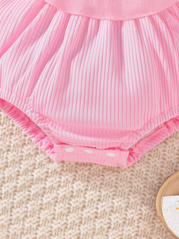 Lányoknak szóló, ujj nélküli kötött overál virágos vállpántokkal, dupla gombos zárás, 95% poliészter, 1–3 éveseknek (80–100 cm)