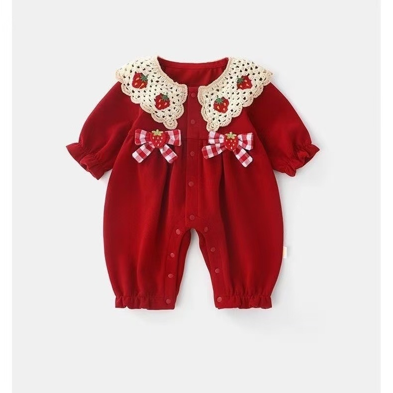 Novorođenčki jumpsuit s dugim rukavima, korejski stil, poliester 96,6% (proljeće/jesen, prednje jednostruko zatvaranje, jesen 2025)