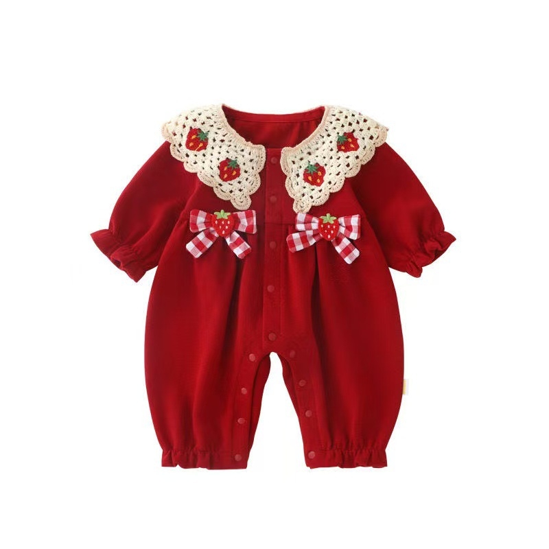 Novorođenčki jumpsuit s dugim rukavima, korejski stil, poliester 96,6% (proljeće/jesen, prednje jednostruko zatvaranje, jesen 2025)