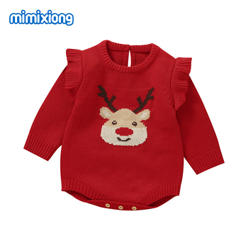 Dječji pleteni romper s trokutičnim jacquard uzorkom jelena, dugi rukavi, 95% akril, unisex, jesensko-zimsko izdanje 2024, Mimi Bear