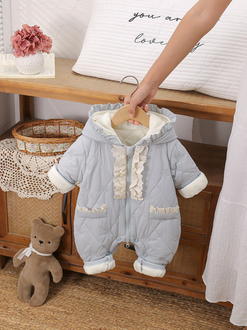 Βρεφικό ολόσωμο από πολυεστέρα, χειμωνιάτικo πάχος, με κουκούλα, φερμουάρ, unisex, κατάλληλο για νεογέννητα έως 1 έτους