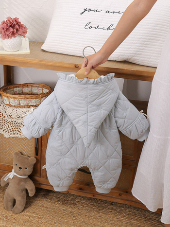 Βρεφικό ολόσωμο από πολυεστέρα, χειμωνιάτικo πάχος, με κουκούλα, φερμουάρ, unisex, κατάλληλο για νεογέννητα έως 1 έτους