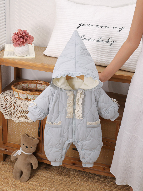 Βρεφικό ολόσωμο από πολυεστέρα, χειμωνιάτικo πάχος, με κουκούλα, φερμουάρ, unisex, κατάλληλο για νεογέννητα έως 1 έτους