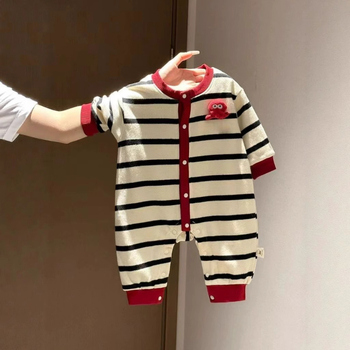 Prugasti pamučni kombinezon za bebe, dugi rukav, proljeće–jesen, unisex, 1–3 godine, korejski stil