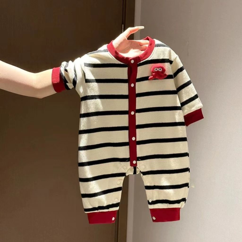 Prugasti pamučni kombinezon za bebe, dugi rukav, proljeće–jesen, unisex, 1–3 godine, korejski stil