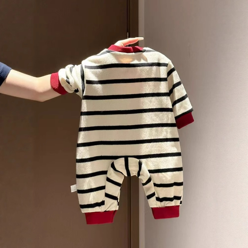 Prugasti pamučni kombinezon za bebe, dugi rukav, proljeće–jesen, unisex, 1–3 godine, korejski stil