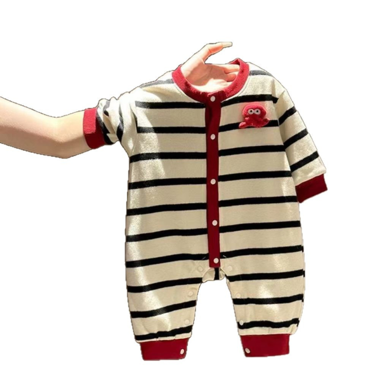 Prugasti pamučni kombinezon za bebe, dugi rukav, proljeće–jesen, unisex, 1–3 godine, korejski stil