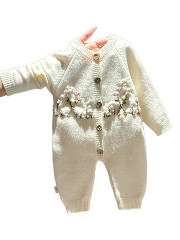 Pamučni romper za djecu od 1 do 3 godina, s ušivenim cvjetovima, dugi rukavi, unisex