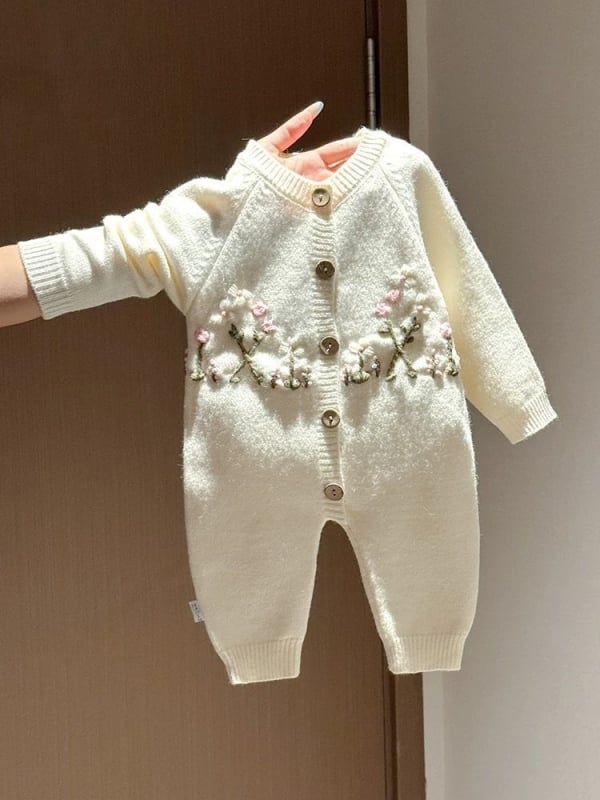Pamučni romper za djecu od 1 do 3 godina, s ušivenim cvjetovima, dugi rukavi, unisex