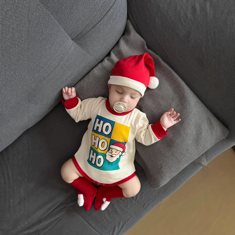 Bejbi kombinezon, korejski stil, božićna tema, okrugli izrez, dugi rukavi