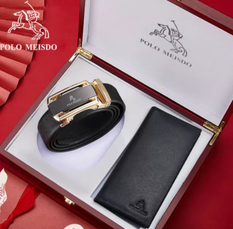 Set curea și portofel din piele naturală, piele din primul strat, cataramă din aliaj, lățime 2-4 cm