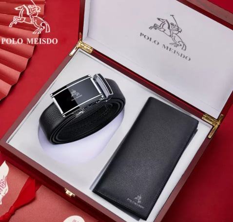 Set curea și portofel din piele naturală, piele din primul strat, cataramă din aliaj, lățime 2-4 cm